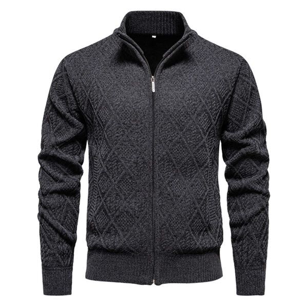 2024 Fall Winter Men Fleece-lined Thickening Stand Collar Sweater Korean Style Casual Zipper Sweater Coat - Image 5