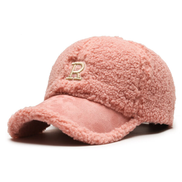 Letter R Teddy Plush Warm Lamb Wool Hat - Image 6