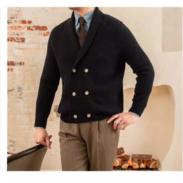 Fall Winter Men Coat V-neck Sweater Trendy Simple - Image 2