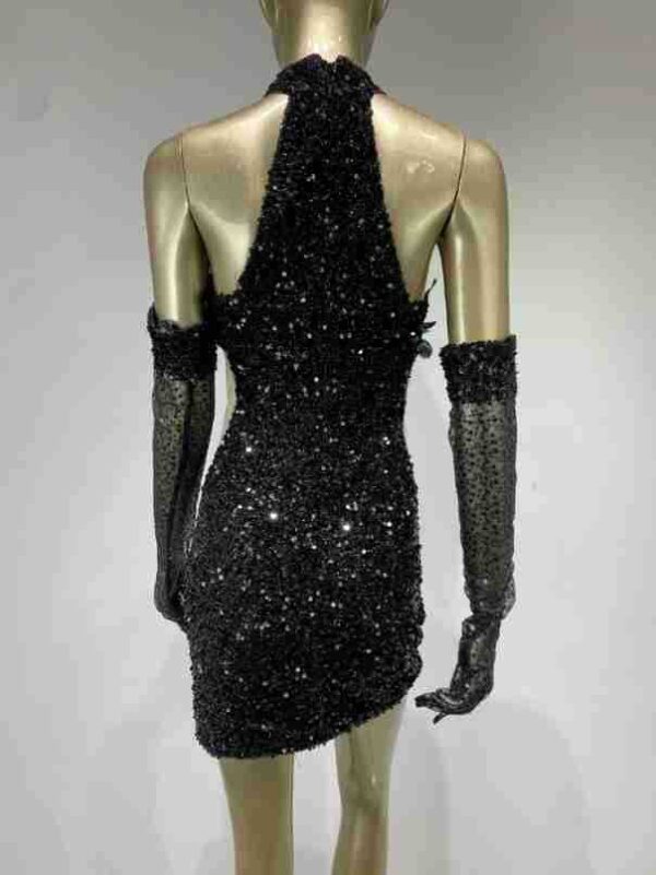 Dress Halter Feather Sequins Short Hip Skirt With Gloves Dress - Image 3