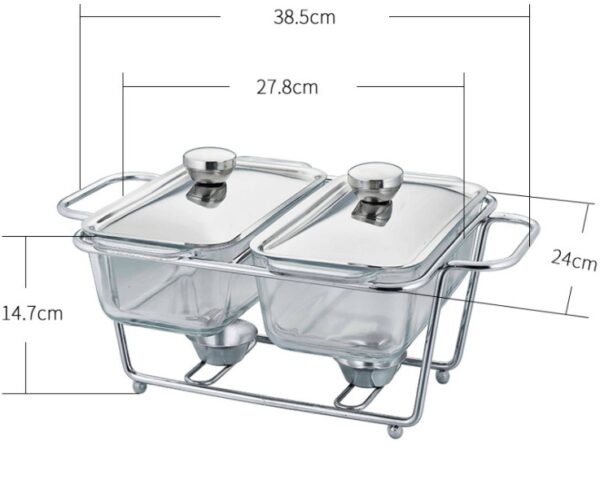 Rectangular Glass Buffet Stove Food Heating Container Hot Pot Alcohol Stove - Image 3