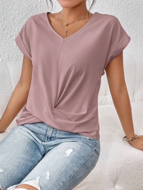 Fashion Short-sleeve T-shirt Summer Casual Irregular Knot Top For Women - Image 8