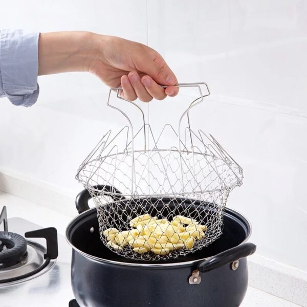 Stainless Steel Deep-fried Large Noodle Kitchen French Fries Tools Drain Basket Household Leak Net Spoon Folding Filter - Image 4