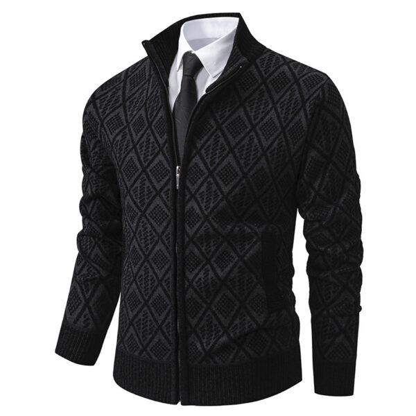 2024 Fall Winter Men Fleece-lined Thickening Stand Collar Sweater Korean Style Casual Zipper Sweater Coat - Image 2