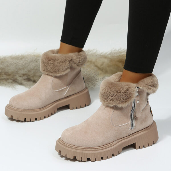 Women's Snow Boots Winter Warm Foldable Plush Tube Short Boot Solid Color Round-toe Platform Shoes - Image 4