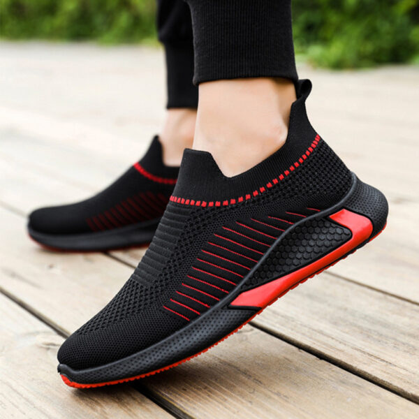 Fashion Mesh Sock Shoes With Striped Design Men Outdoor Breathable Slip-on Sneakers Csuale Lightweight Running Sports Shoes - Image 2