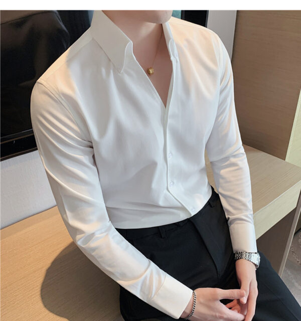 Large V-neck Men's Long-sleeved Business Shirt - Image 2