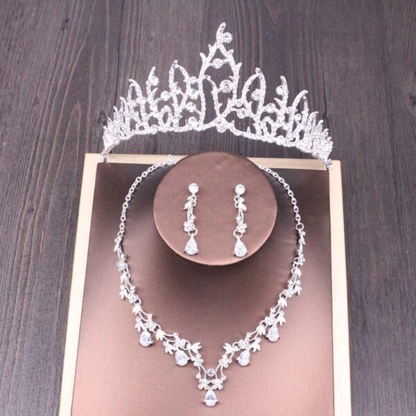 Bridal Rhinestone Crown Necklace Set Wedding Accessories - Image 5