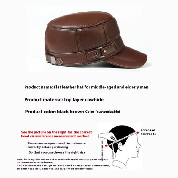 Outdoor Middle-aged And Elderly Men's Autumn And Winter Flat Top Cowhide Hat - Image 6