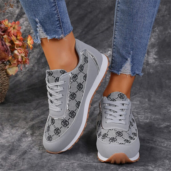 Flower Print Lace-up Sneakers Casual Fashion Lightweight Breathable Walking Running Sports Shoes Women Flats - Image 2