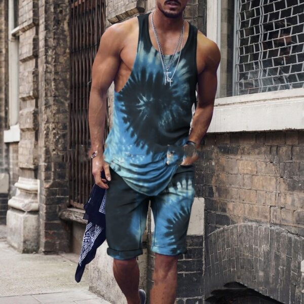 Men's Clothing Series Fashion Camisole Colorful Hip Hop Print Sleeveless Top Shorts Suit - Image 9