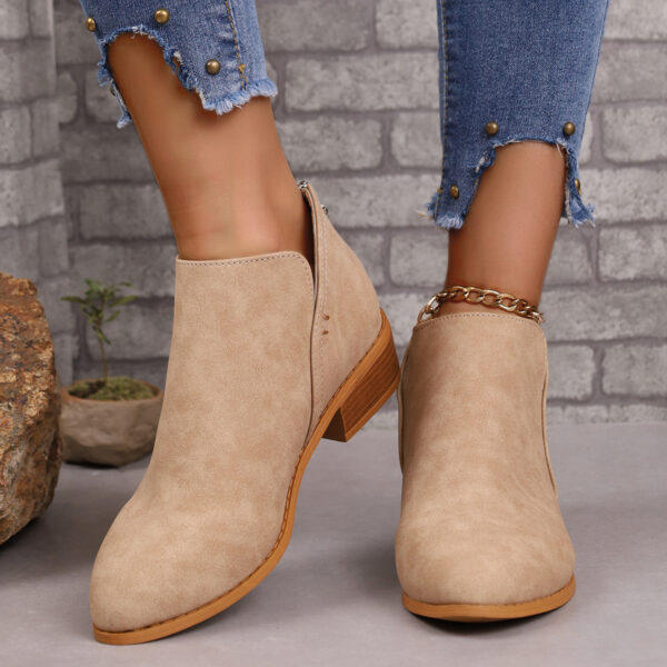 Chunky Heel Pointed Toe Ankle Boots With V-cut Design Fashion Fall Winter Short Boots For Women Shoes - Image 8