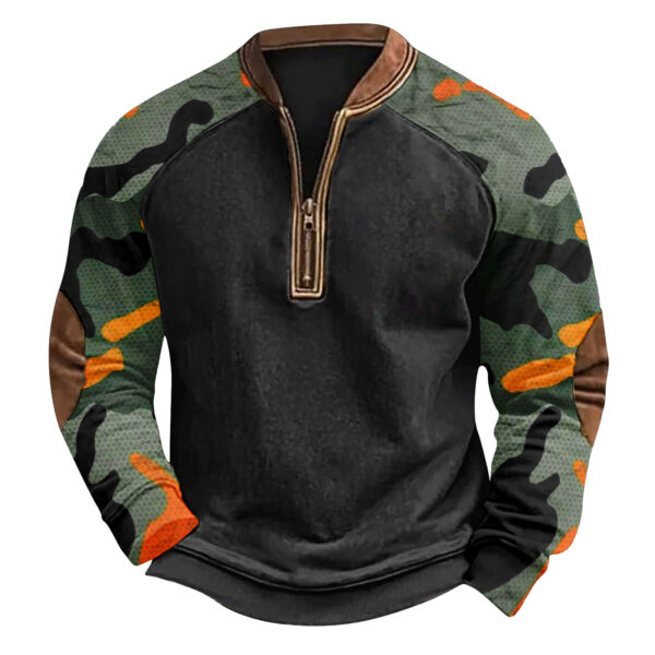 Printed Half Zipper Camouflage Men's Sweater - Image 8