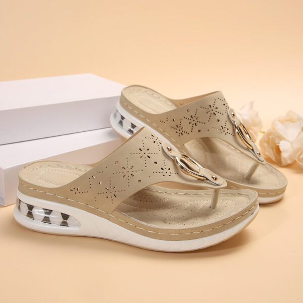 New Air Cushion Thong Sandals Summer Flip Flops Hollow Metal Buckle Wedges Shoes For Women Thick Sole Beach Shoes - Image 7