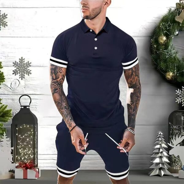 Mens Short Sets 2 Piece Outfits Polo Shirt Fashion Summer Tracksuits Casual Set Short Sleeve And Shorts Set For Men - Image 3