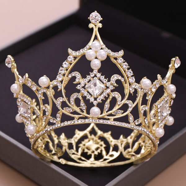 Baroque Bridal Tiara Crown Square Diamond Round Princess Crown - Image 5