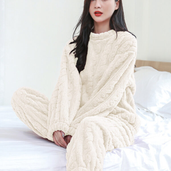 Winter Pajamas Sets Homewear Solid Color Loose Thickened Coral Velvet Pullover Long Sleeves And Trousers Warm Pajamas Indoor Outdoor Casual Clothes - Image 2