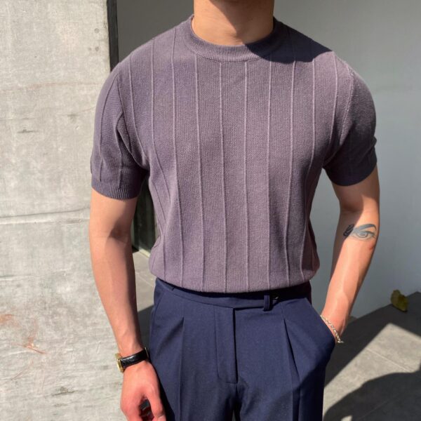 Short Sleeve Knitted T-shirt Summer Men's Light Round Neck Thin Tops - Image 5