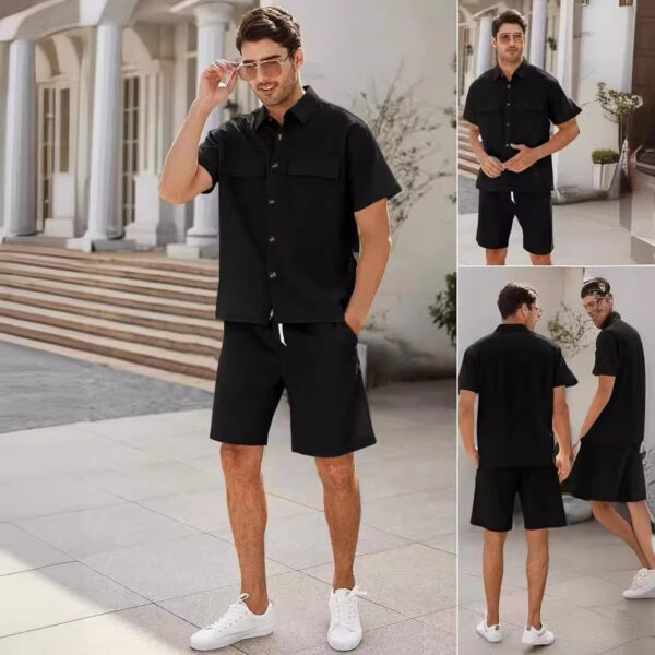 Summer Suits Men Short Sleeve Lapel Pockets Shirt And Drawstring Shorts Sports Fashion Leisure Men's Clothing - Image 9