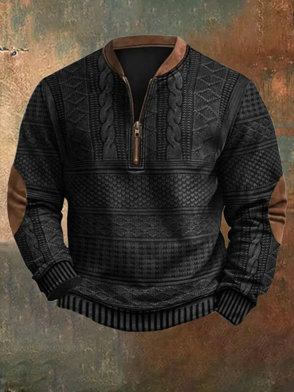 Autumn Winter Digital Printing Half Zipper Sweater For Men - Image 9