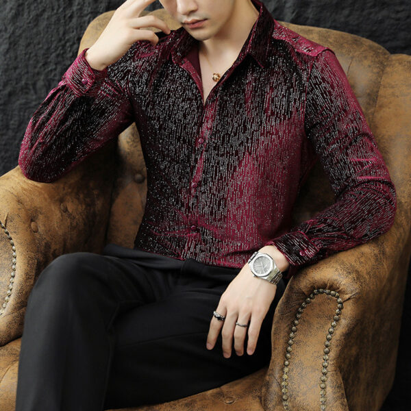 Fashion Personality Slim Fit Glossy Shirt For Men - Image 4