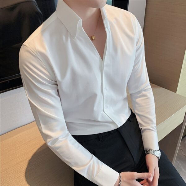 Large V-neck Men's Long-sleeved Business Shirt - Image 5