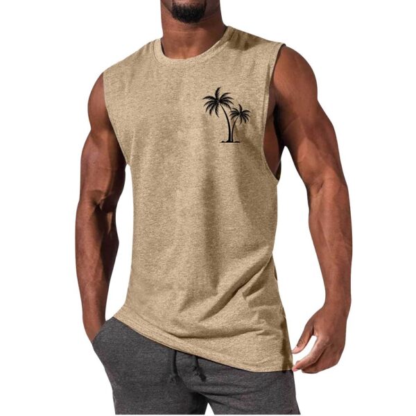 Coconut Tree Embroidery Vest Summer Beach Tank Tops Workout Muscle Men Sports Fitness T-shirt - Image 10