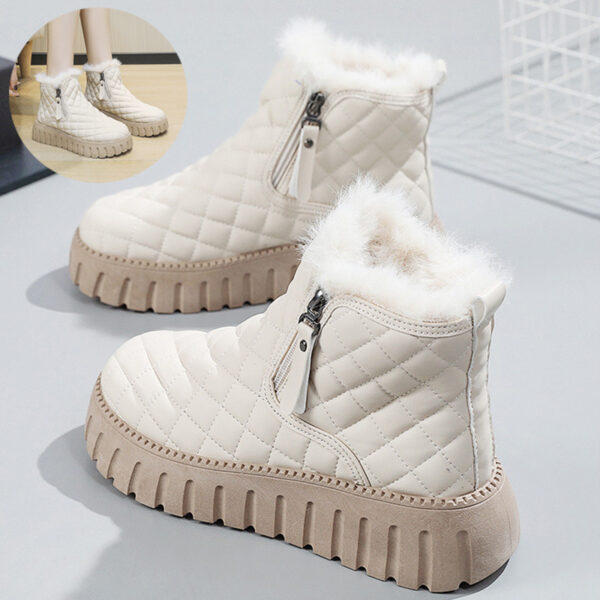 Women's Plaid Pattern Platform Ankle Boots Casual Side Zipper Plush Lined Snow Boots Winter Comfortable Short Boots - Image 3