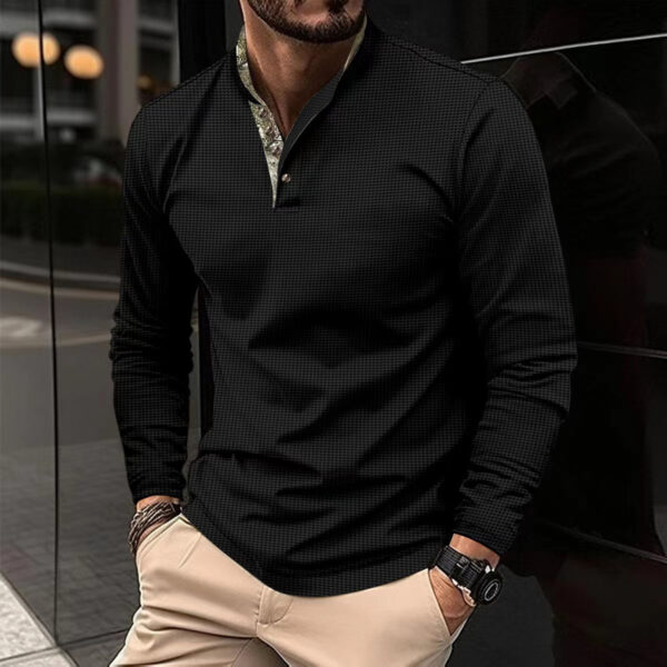 Men's Double Layer Stand Collar Stitching Long Sleeve - Image 6