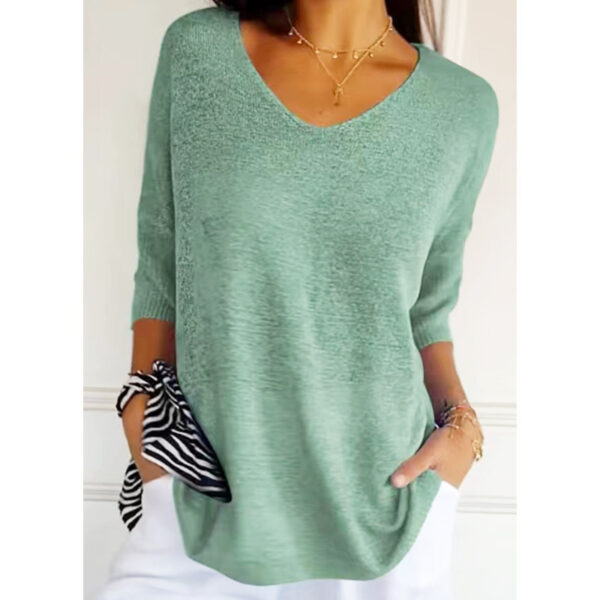 Solid Long Sleeve Sweater Slimming V-neckline Knitwear Women's Bottoming Shirt - Image 4