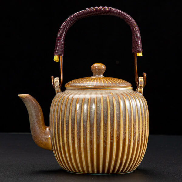 Large Capacity Japanese Style Simple Rib Ceramic Teapot - Image 6