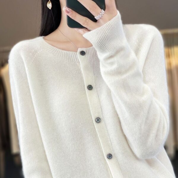 Fashion Merino Wool Cardigan Sweater Women O-Neck Long-sleeve Cashmere Knitwear Spring Autumn Female Clothing Tops - Image 10