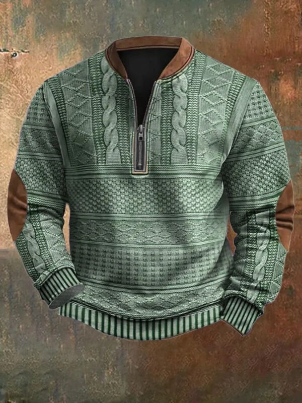 Autumn Winter Digital Printing Half Zipper Sweater For Men - Image 10