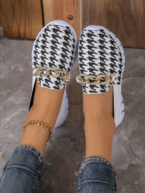 Casual Houndstooth Print Chain Mesh Shoes Summer Walking Sports Flat Shoes Women Breathable Loafers - Image 3