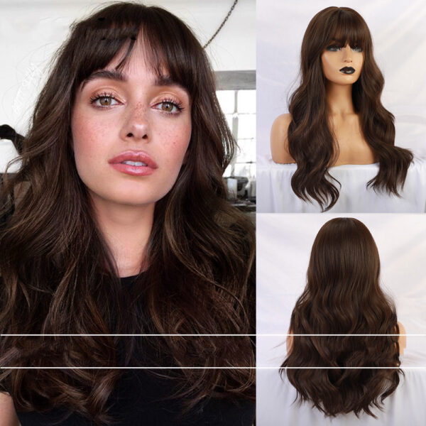 Air Bangs Big Wave Long Curly Hair Gradient Wig - Image 4