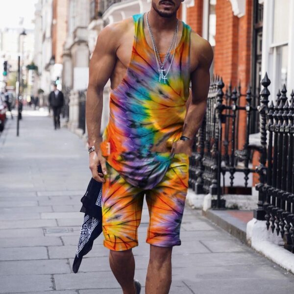 Men's Clothing Series Fashion Camisole Colorful Hip Hop Print Sleeveless Top Shorts Suit - Image 3