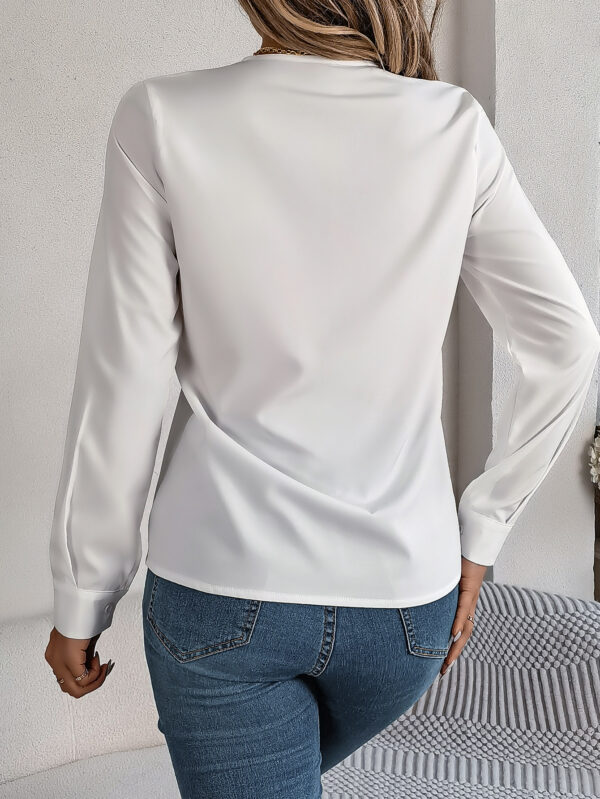 Fashion V-Neck Long Sleeve Shirt Elegant Commuter Solid Blouse Office Women's Clothing - Image 3