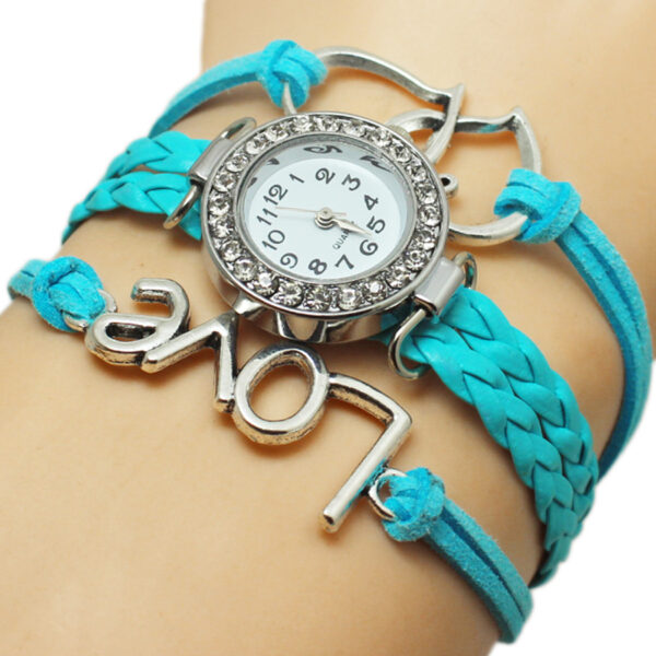 Alloy Love Double Heart-shaped Love Woven Multi-layer Watch - Image 3