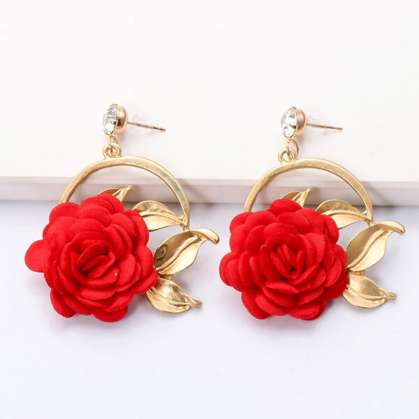 Ear Hanging Cloth Flower Earrings - Image 5