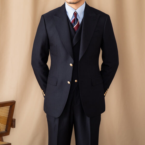 Men's Casual Gentleman Lapel Navy Blue Slim Three-piece Suit - Image 5