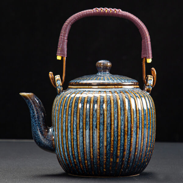 Large Capacity Japanese Style Simple Rib Ceramic Teapot