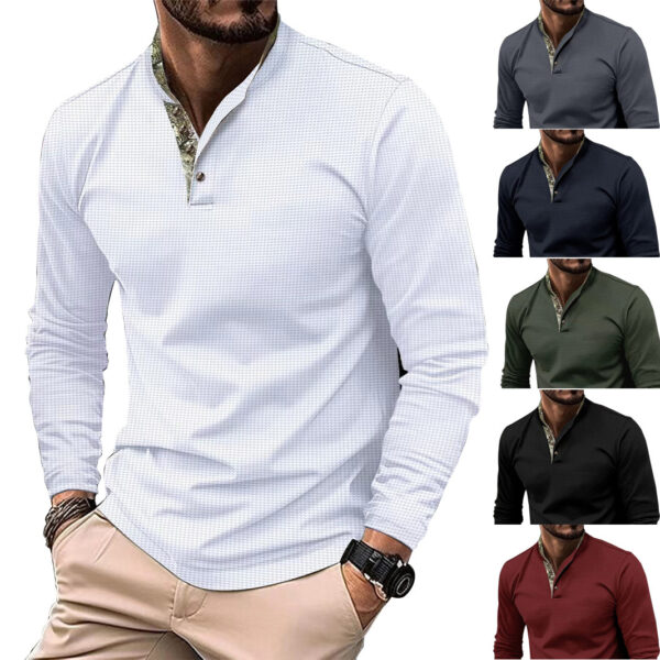 Men's Double Layer Stand Collar Stitching Long Sleeve - Image 3