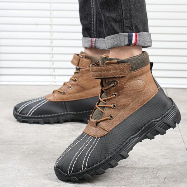 Winter Fleece Lace-up Snow Boots For Men Women Waterproof And Anti-slip Outdoor Work Boot Fashion Warm Mid-tube Cotton Shoes Men - Image 5