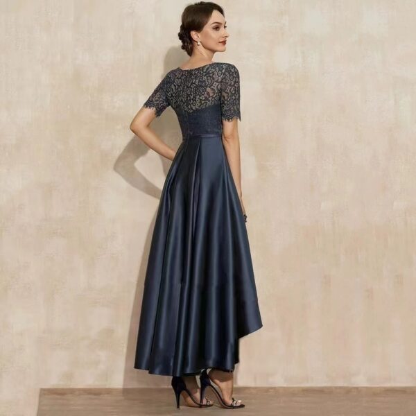 New Lace Short Front And Long Back Navy Blue Fashion Toast Party Dress - Image 4