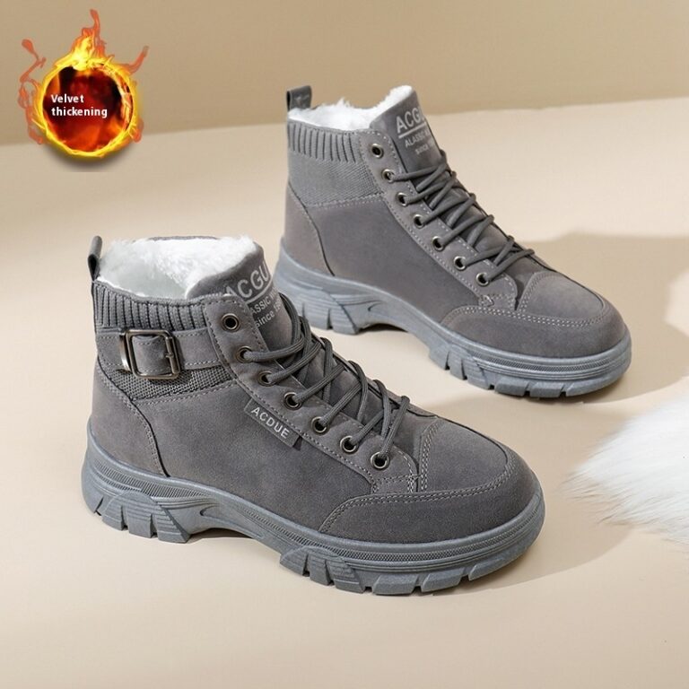 Women's Cotton-padded Shoes Round Toe Thick Bottom Fleece-lined Warm Suede Boots - Image 8