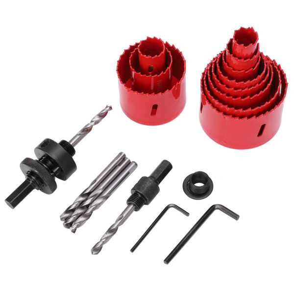 17Pcs BiMetal Hole Saw Set Red High Speed Steel Woodworking Holes Opener Drilling Tools - Image 9