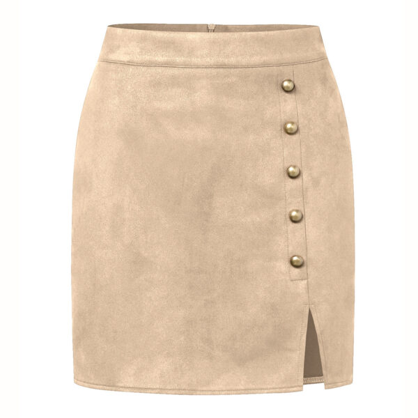 Women's Solid Color Suede High Waist Metal Buckle Skirt - Image 10