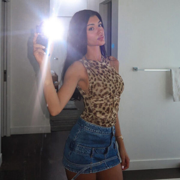 Women's Leopard Print T-shirt Slim Fit Jumpsuit - Image 2