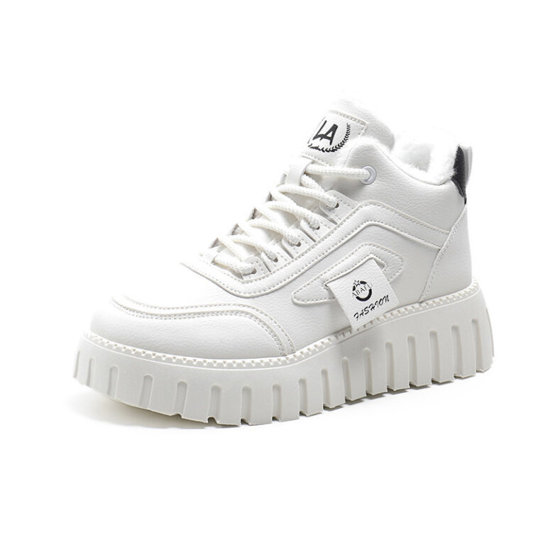 Fleece-lined Warm White Shoes For Women High-top Board Shoe - Image 2