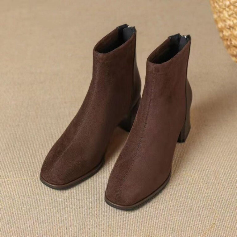 French Style Suede Boots Chunky Heel Thin Women's - Image 7